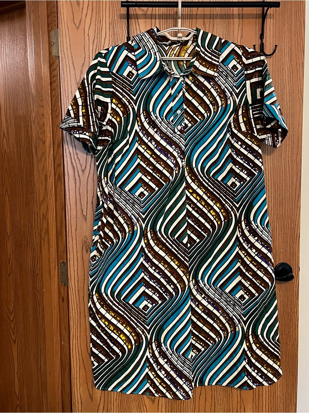 Ashro Geometric Print Shift/Shirt Dress, Size 2X (20W)